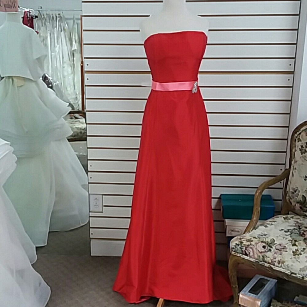 RED with CORAL Belt Colors Dress